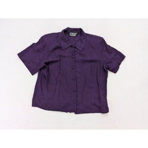 Studio Connection Women's Top Size 14 Purple Short Sleeve Button-Up Split Back